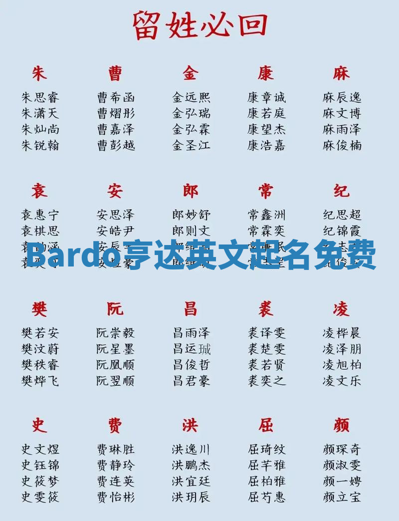 Bardo亨达英文起名免费 Bardo亨达英文起名免费